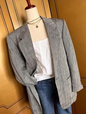 Vintage Pierre Balmain silk blazer jacket in black and white, size 40R
